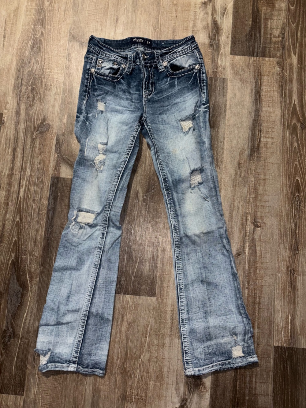 Miss Me Light Blue Distressed Bootcut Jeans
